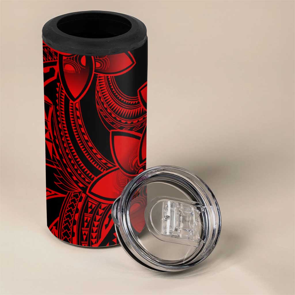 Polynesian Tribal Plumeria Flowers 4 in 1 Can Cooler Tumbler Red Vibe