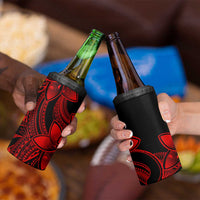 Polynesian Tribal Plumeria Flowers 4 in 1 Can Cooler Tumbler Red Vibe
