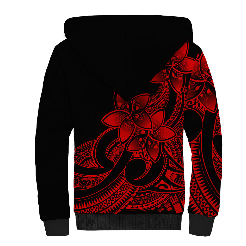 Polynesian Pride Plumeria Flowers Sherpa Hoodie Polynesian Tribal Red Vibe LT9 - Polynesian Pride