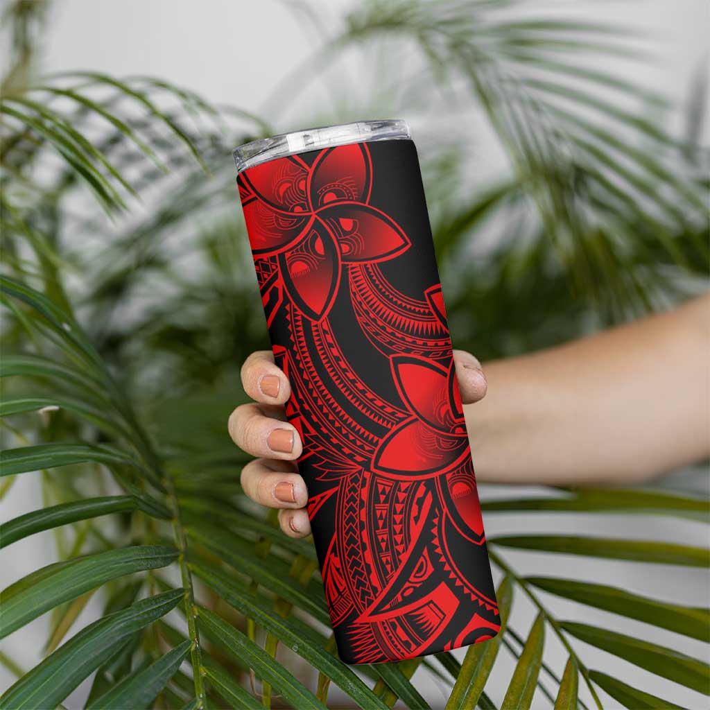 Polynesian Tribal Plumeria Flowers Skinny Tumbler Red Vibe