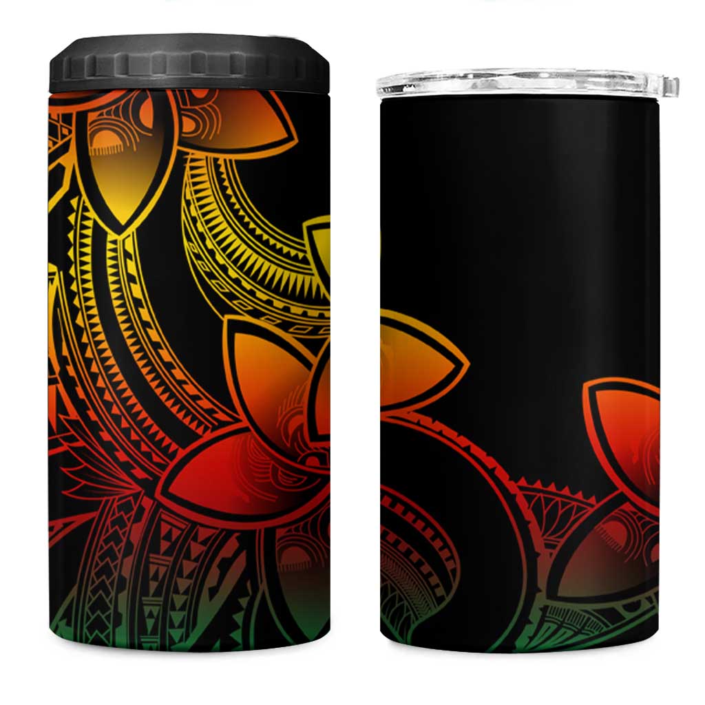 Polynesian Tribal Plumeria Flowers 4 in 1 Can Cooler Tumbler Reggae Vibe
