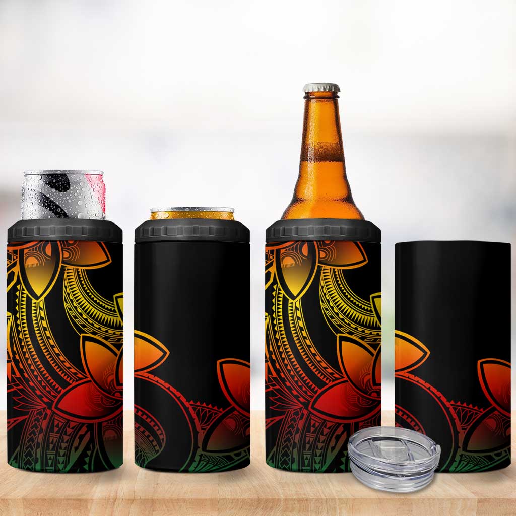 Polynesian Tribal Plumeria Flowers 4 in 1 Can Cooler Tumbler Reggae Vibe