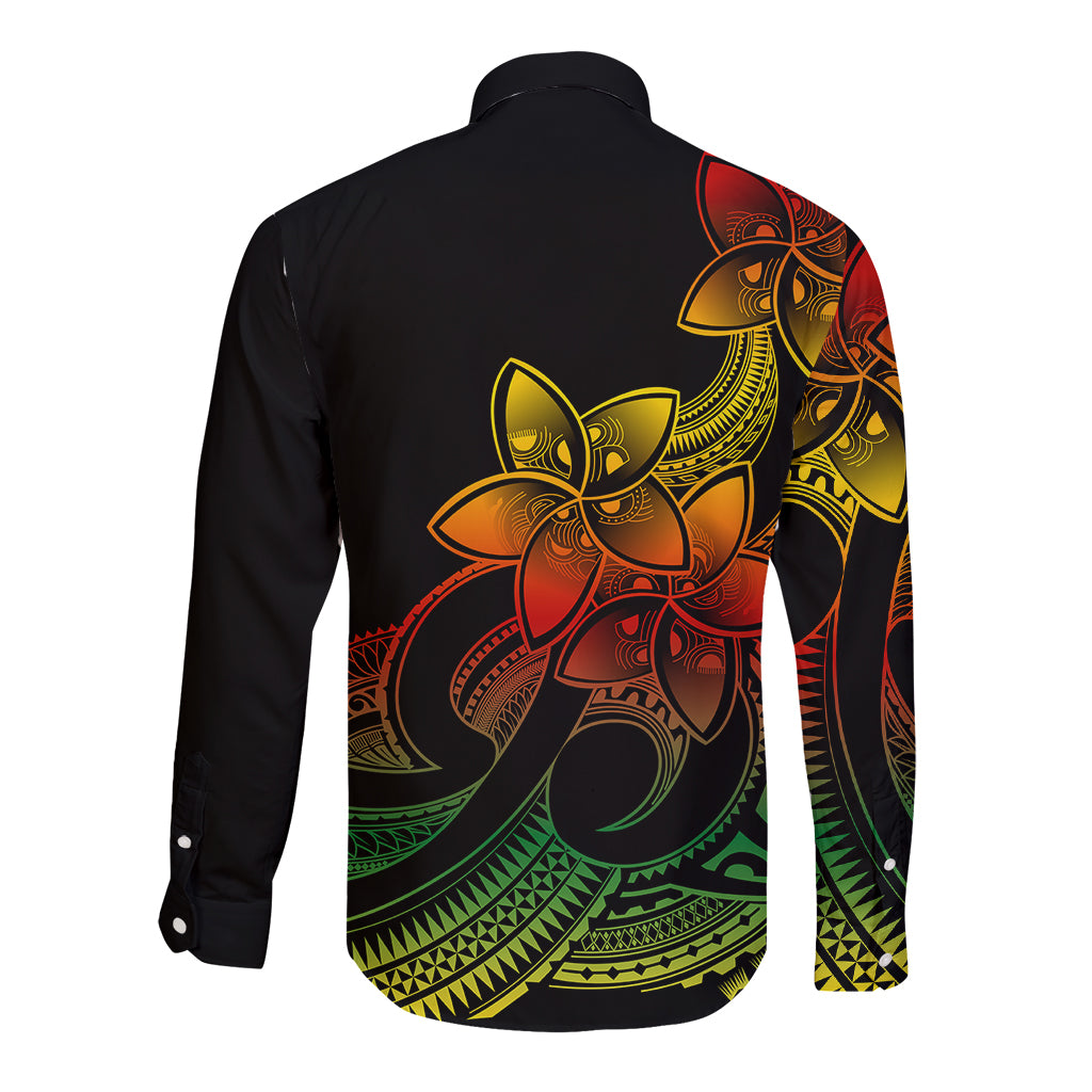 Polynesian Pride Plumeria Flowers Long Sleeve Button Shirt Polynesian Tribal Reggae Vibe LT9 - Polynesian Pride
