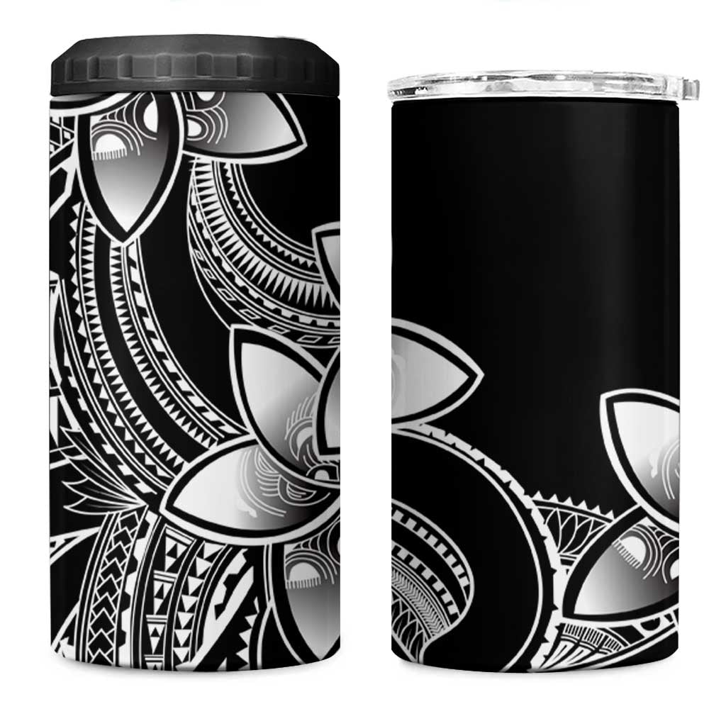 Polynesian Tribal Plumeria Flowers 4 in 1 Can Cooler Tumbler Black Vibe LT9 One Size: 16 oz Black - Polynesian Pride