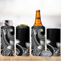 Polynesian Tribal Plumeria Flowers 4 in 1 Can Cooler Tumbler Black Vibe