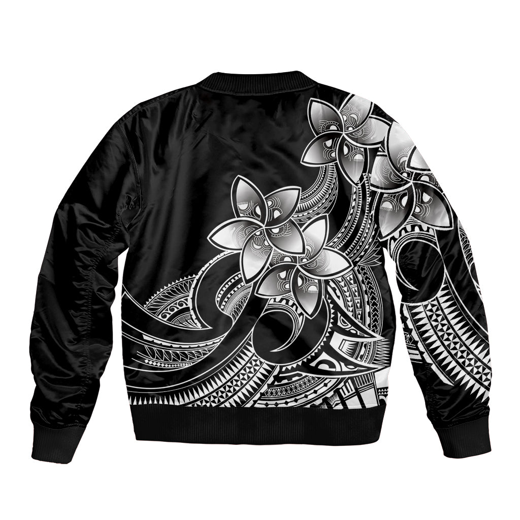 Polynesian Pride Plumeria Flowers Sleeve Zip Bomber Jacket Polynesian Tribal White Vibe LT9 - Polynesian Pride
