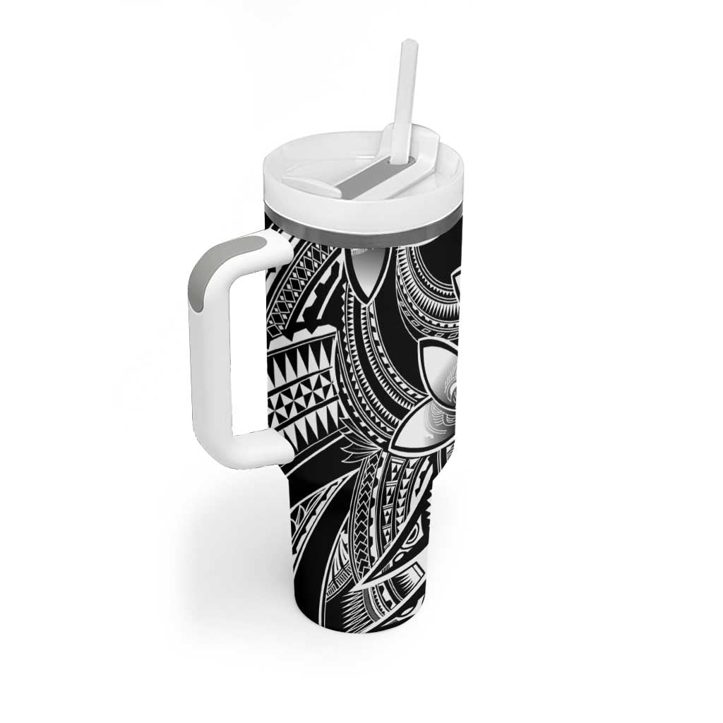 Polynesian Tribal Plumeria Flowers Tumbler With Handle Black Vibe