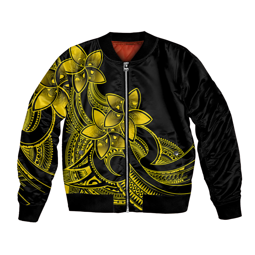 Polynesian Pride Plumeria Flowers Bomber Jacket Polynesian Tribal Yellow Vibe LT9 Unisex Yellow - Polynesian Pride