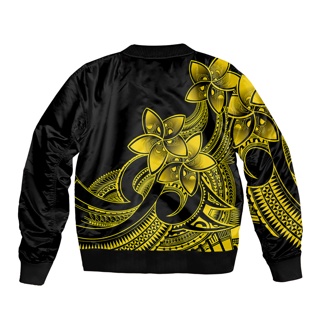 Polynesian Pride Plumeria Flowers Bomber Jacket Polynesian Tribal Yellow Vibe LT9 - Polynesian Pride