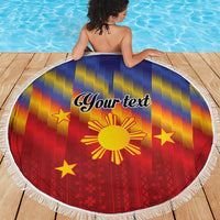 Personalized Philippines Eight Rays Sun Beach Blanket Traditional Filipino Igorot Pattern Motif