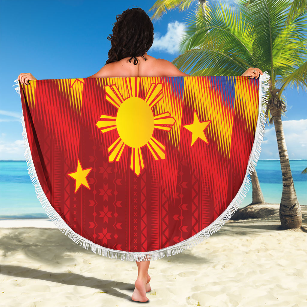 Personalized Philippines Eight Rays Sun Beach Blanket Traditional Filipino Igorot Pattern Motif
