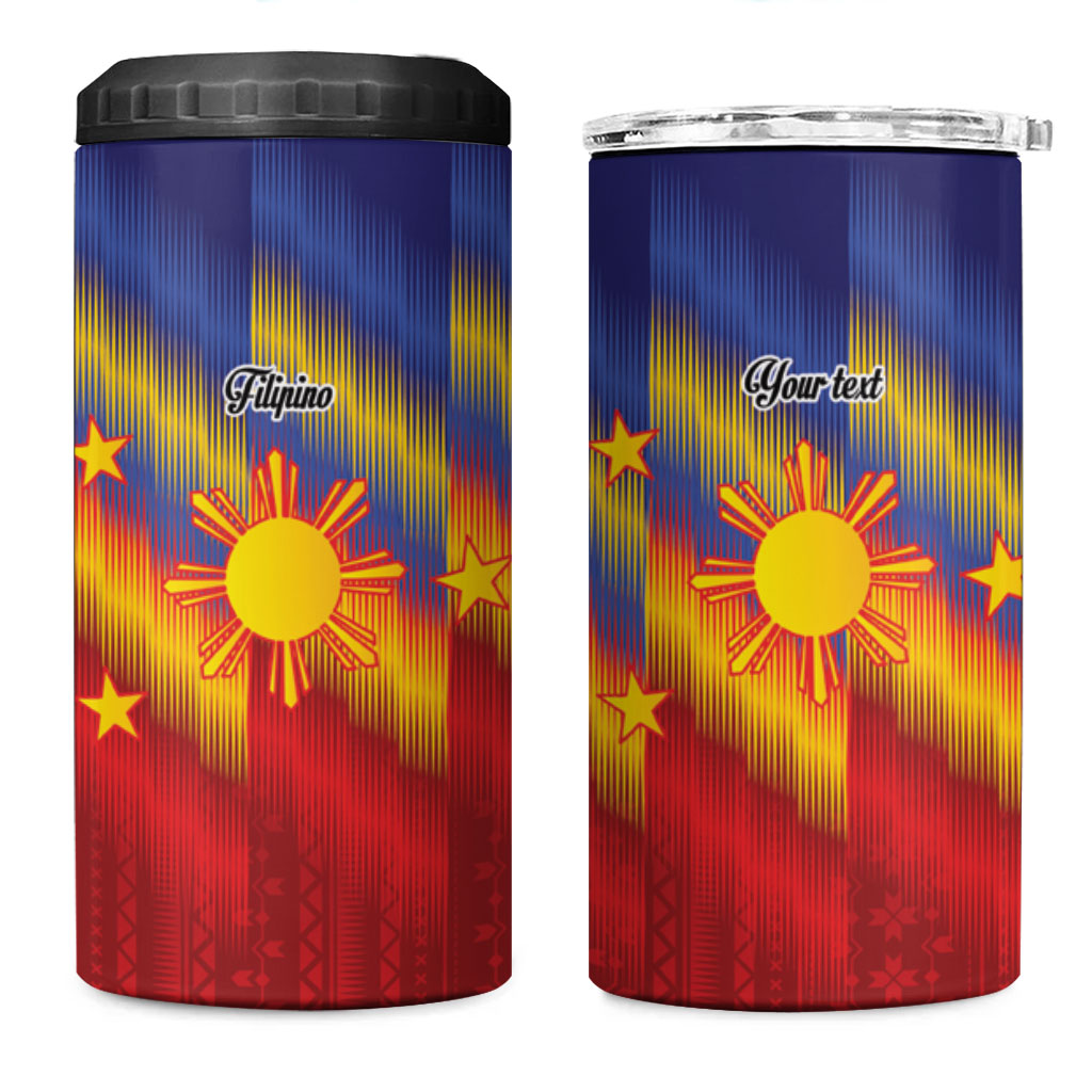 Personalized Philippines Eight Rays Sun 4 in 1 Can Cooler Tumbler Traditional Filipino Igorot Pattern Motif