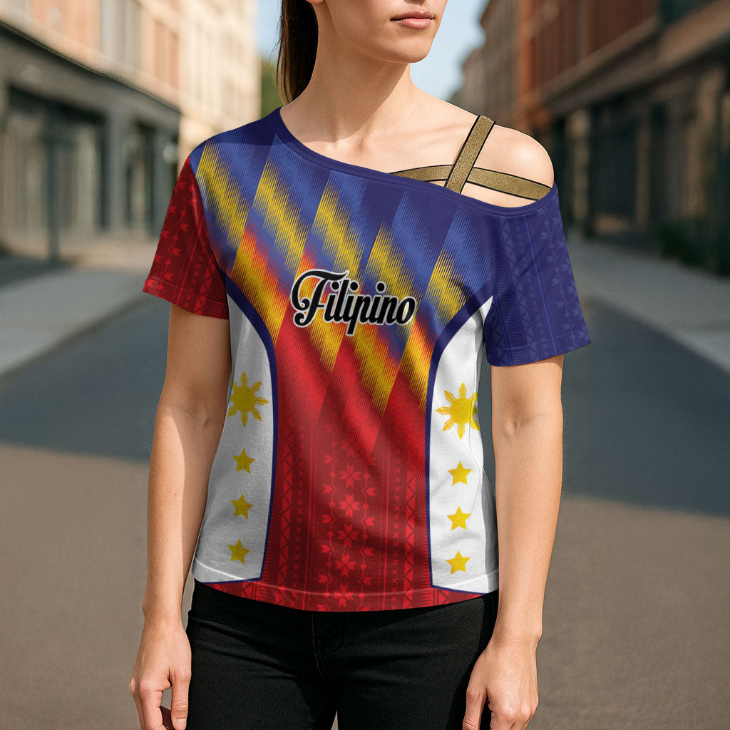 Personalized Philippines Eight Rays Sun Cross Shoulder Shirt Traditional Filipino Igorot Pattern Motif