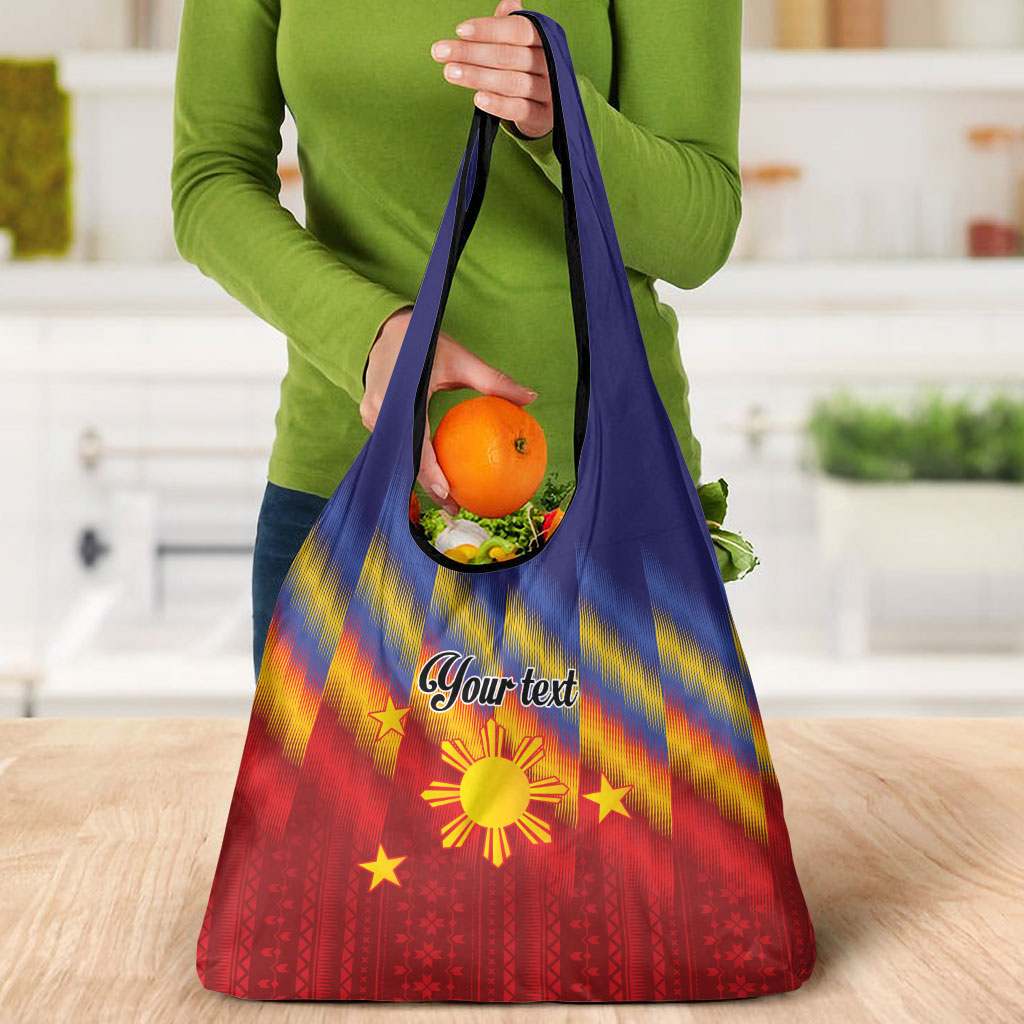 Personalized Philippines Eight Rays Sun Grocery Bag Traditional Filipino Igorot Pattern Motif