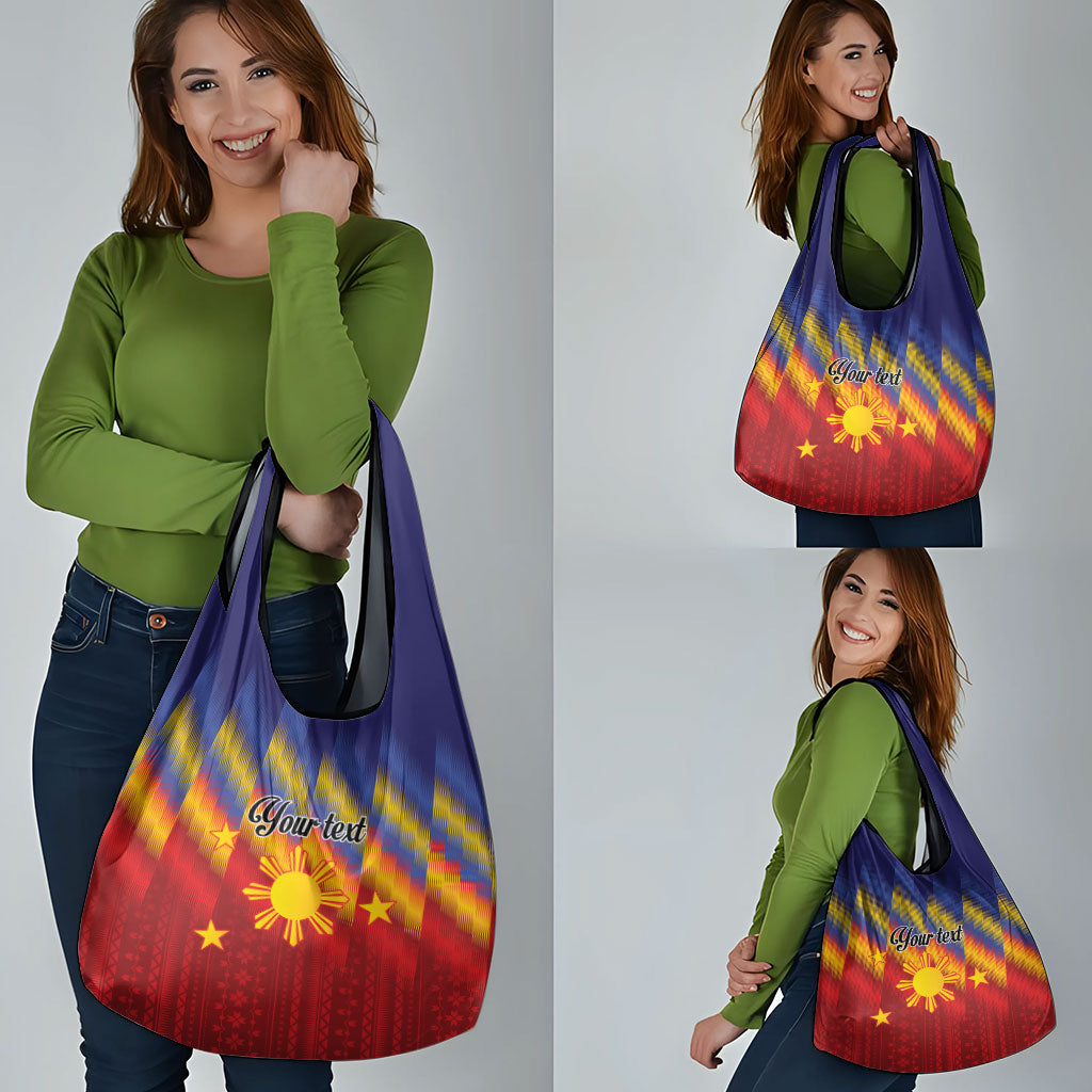 Personalized Philippines Eight Rays Sun Grocery Bag Traditional Filipino Igorot Pattern Motif