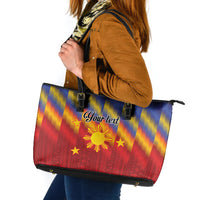 Personalized Philippines Eight Rays Sun Leather Tote Bag Traditional Filipino Igorot Pattern Motif