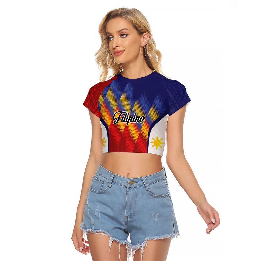 Personalized Philippines Eight Rays Sun Raglan Cropped T Shirt Traditional Filipino Igorot Pattern Motif LT9 Female Red - Polynesian Pride