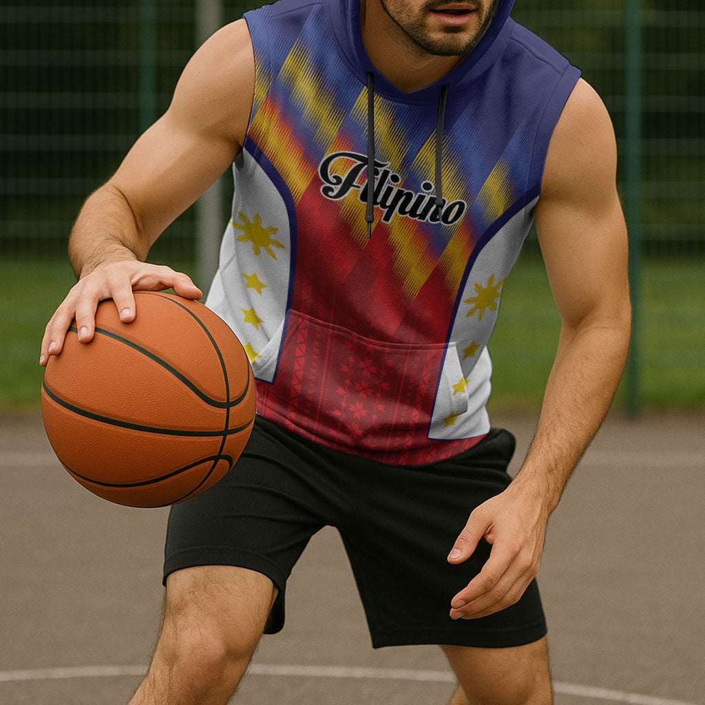 Personalized Philippines Eight Rays Sun Sleeveless Hoodie Traditional Filipino Igorot Pattern Motif