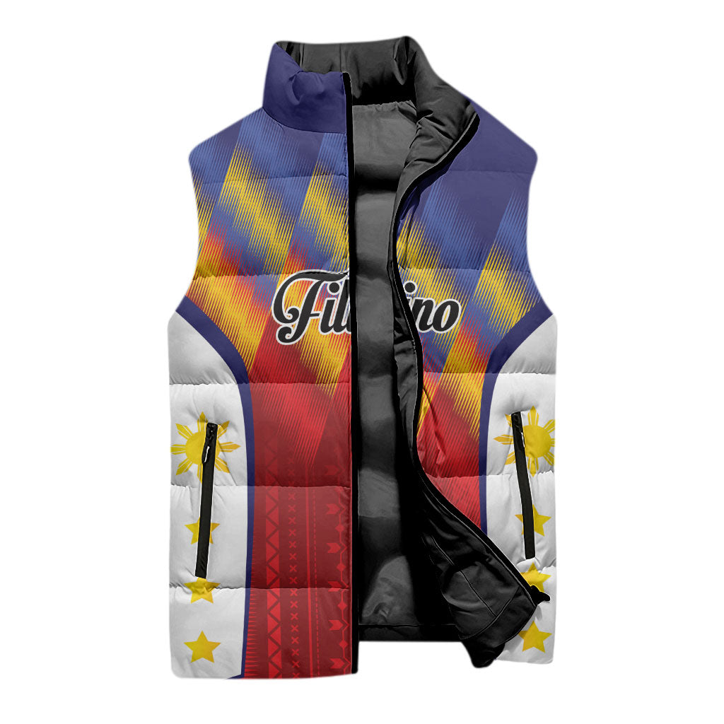 Personalized Philippines Eight Rays Sun Sleeveless Puffer Jacket Traditional Filipino Igorot Pattern Motif