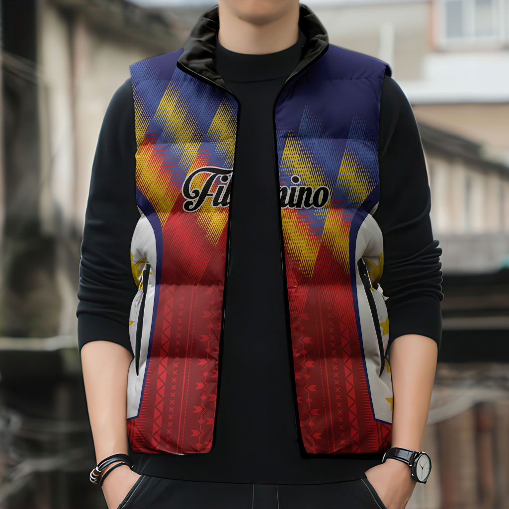 Personalized Philippines Eight Rays Sun Sleeveless Puffer Jacket Traditional Filipino Igorot Pattern Motif