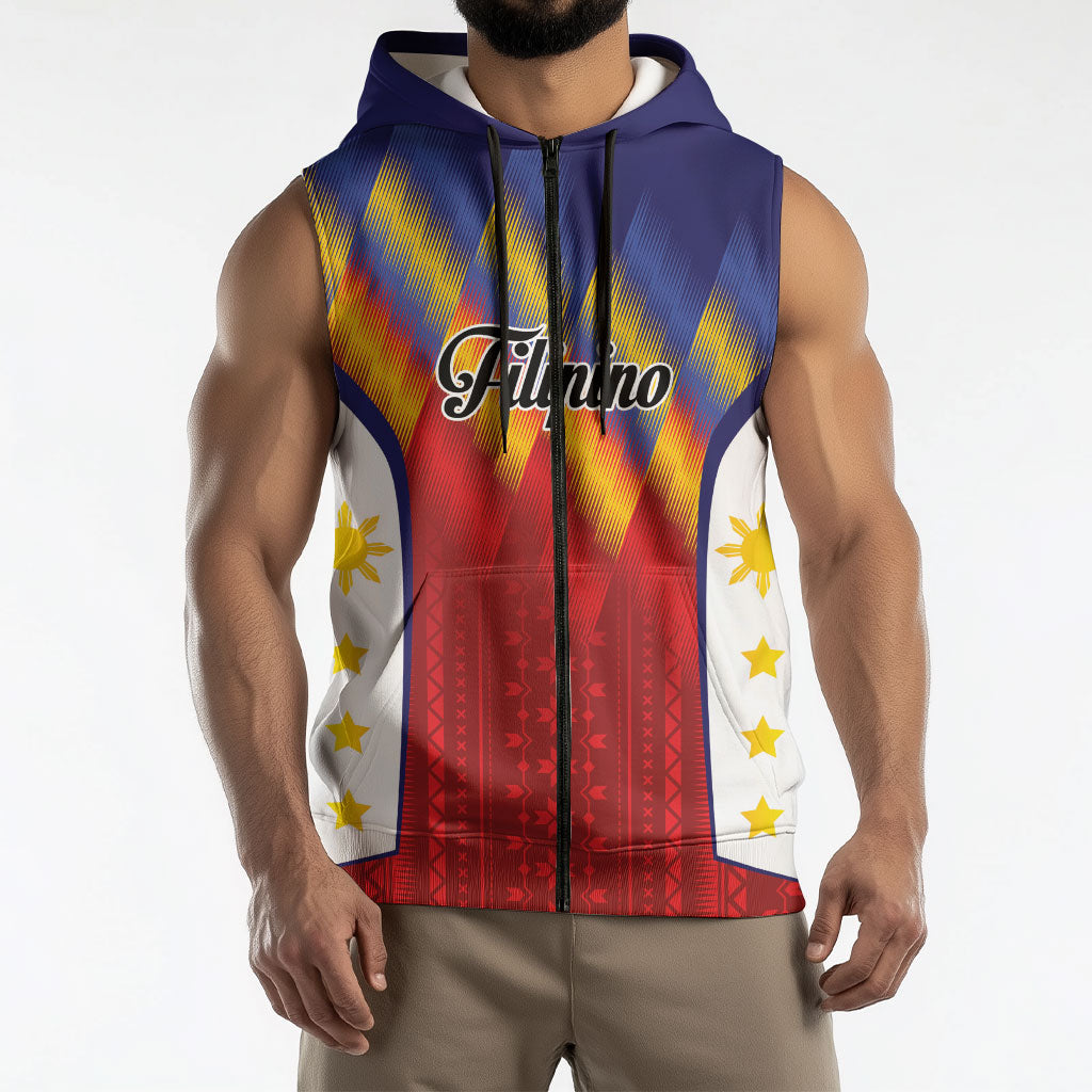 Personalized Philippines Eight Rays Sun Sleeveless Zip Hoodie Traditional Filipino Igorot Pattern Motif