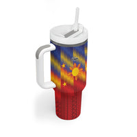 Personalized Philippines Eight Rays Sun Tumbler With Handle Traditional Filipino Igorot Pattern Motif