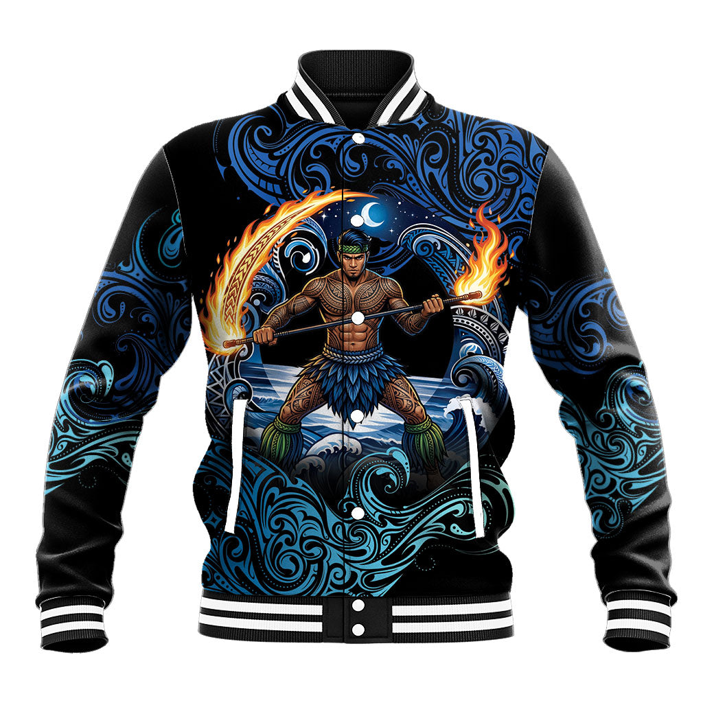 Samoa Siva Afi Baseball Jacket Fireknife Fire Dance Pacific Tribal Motif