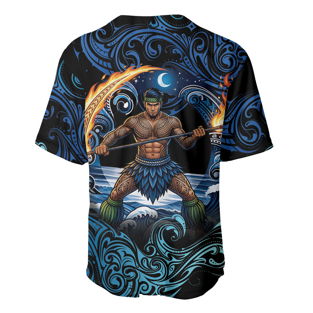 Samoa Siva Afi Baseball Jersey Fireknife Fire Dance Pacific Tribal Motif