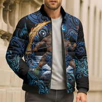 Samoa Siva Afi Bomber Puffer Jacket Fireknife Fire Dance Pacific Tribal Motif
