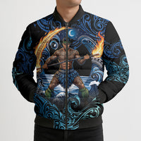 Samoa Siva Afi Bomber Puffer Jacket Fireknife Fire Dance Pacific Tribal Motif