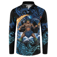 Samoa Siva Afi Button Sweatshirt Fireknife Fire Dance Pacific Tribal Motif