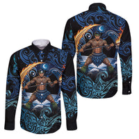 Samoa Siva Afi Family Matching Off The Shoulder Long Sleeve Dress and Hawaiian Shirt Fireknife Fire Dance Pacific Tribal Motif