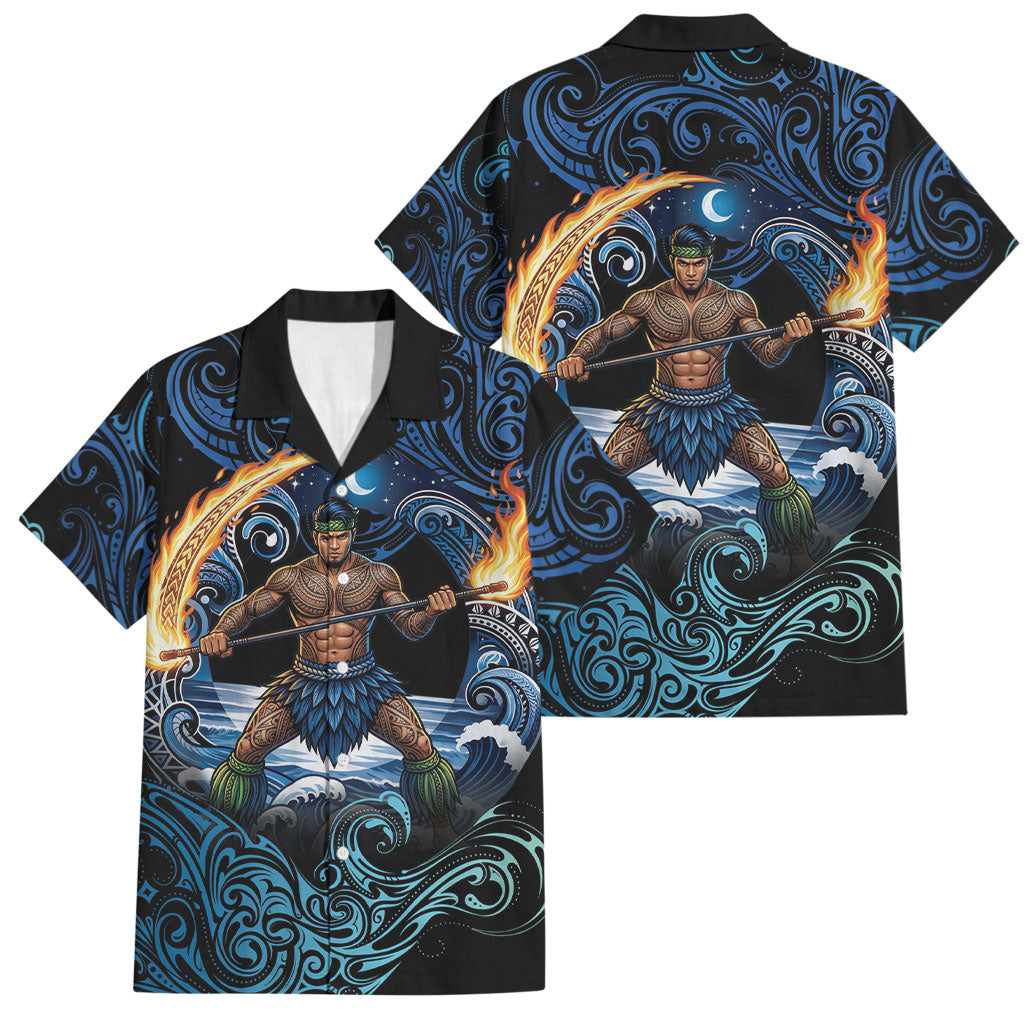 Samoa Siva Afi Family Matching Off Shoulder Short Dress and Hawaiian Shirt Fireknife Fire Dance Pacific Tribal Motif