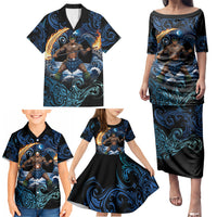 Samoa Siva Afi Family Matching Puletasi and Hawaiian Shirt Fireknife Fire Dance Pacific Tribal Motif