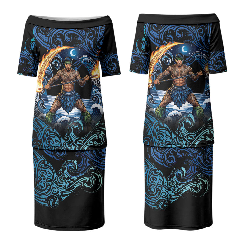 Samoa Siva Afi Family Matching Puletasi and Hawaiian Shirt Fireknife Fire Dance Pacific Tribal Motif