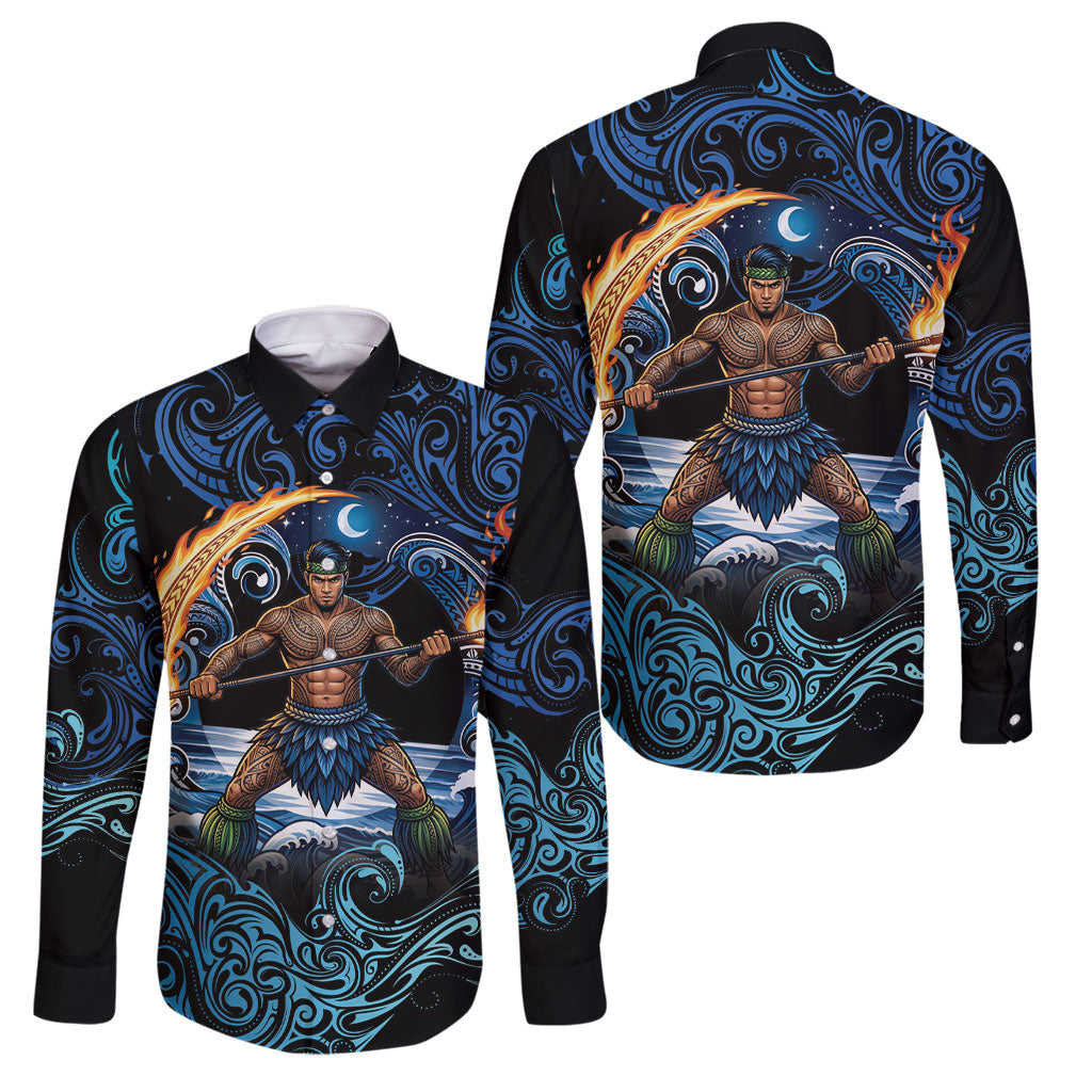 Samoa Siva Afi Family Matching Puletasi and Hawaiian Shirt Fireknife Fire Dance Pacific Tribal Motif