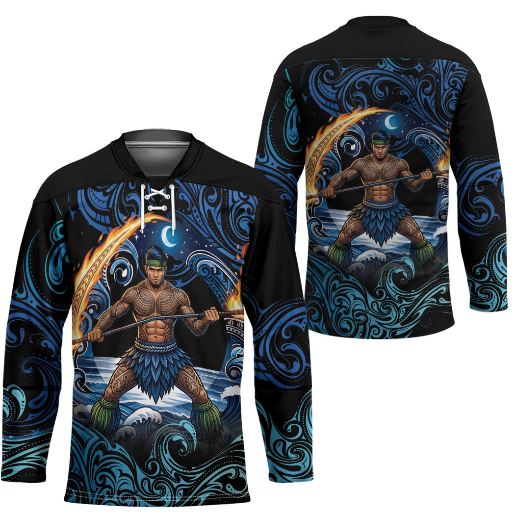 Samoa Siva Afi Hockey Jersey Fireknife Fire Dance Pacific Tribal Motif