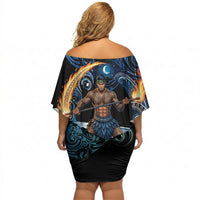 Samoa Siva Afi Off Shoulder Short Dress Fireknife Fire Dance Pacific Tribal Motif