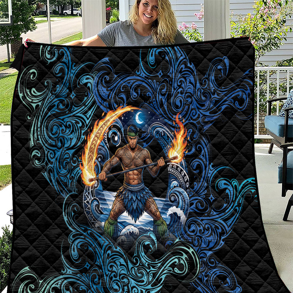 Samoa Siva Afi Quilt Fireknife Fire Dance Pacific Tribal Motif LT9 Blue - Polynesian Pride