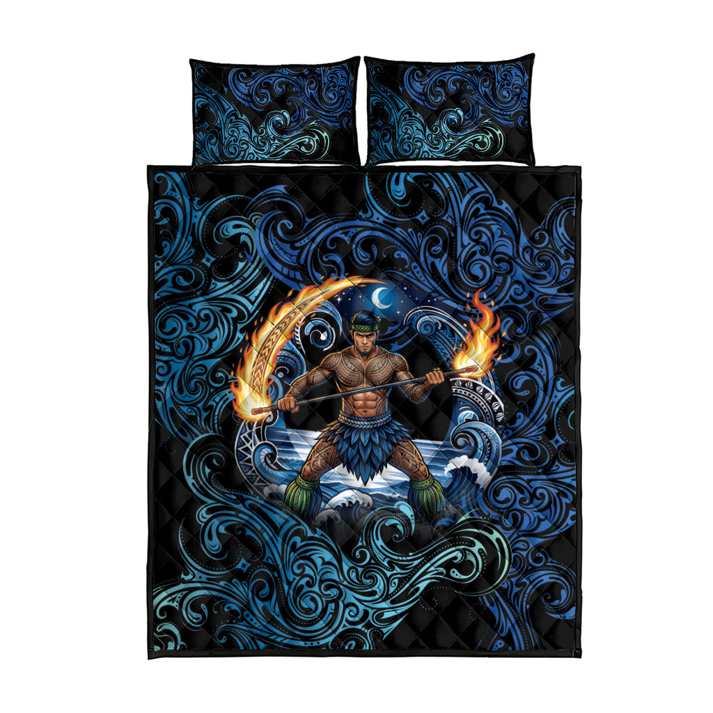 Samoa Siva Afi Quilt Bed Set Fireknife Fire Dance Pacific Tribal Motif