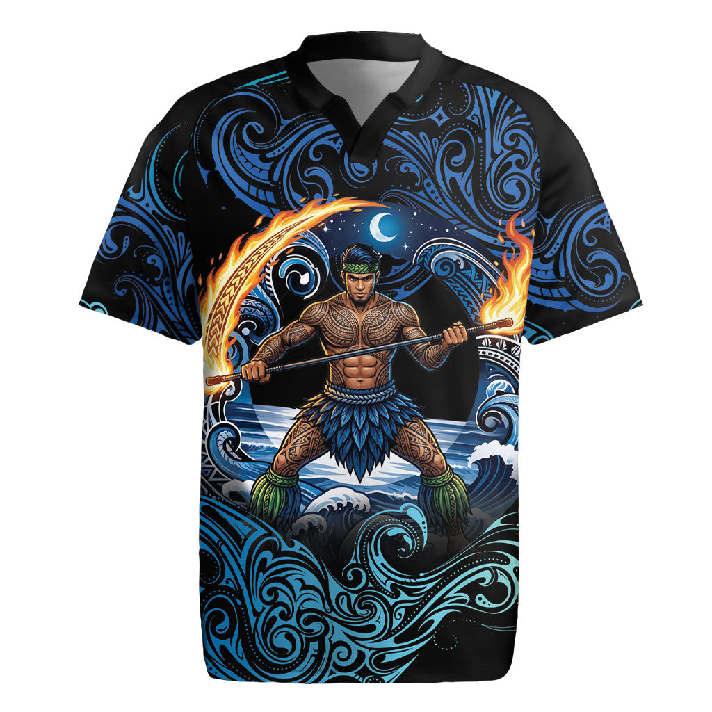 Samoa Siva Afi Rugby Jersey Fireknife Fire Dance Pacific Tribal Motif