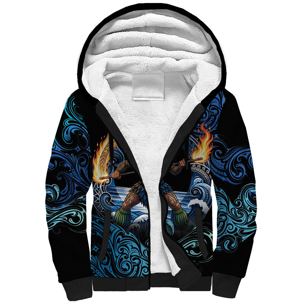 Samoa Siva Afi Sherpa Hoodie Fireknife Fire Dance Pacific Tribal Motif