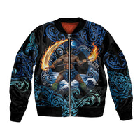 Samoa Siva Afi Sleeve Zip Bomber Jacket Fireknife Fire Dance Pacific Tribal Motif
