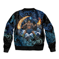 Samoa Siva Afi Sleeve Zip Bomber Jacket Fireknife Fire Dance Pacific Tribal Motif