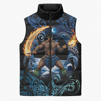 Samoa Siva Afi Sleeveless Puffer Jacket Fireknife Fire Dance Pacific Tribal Motif