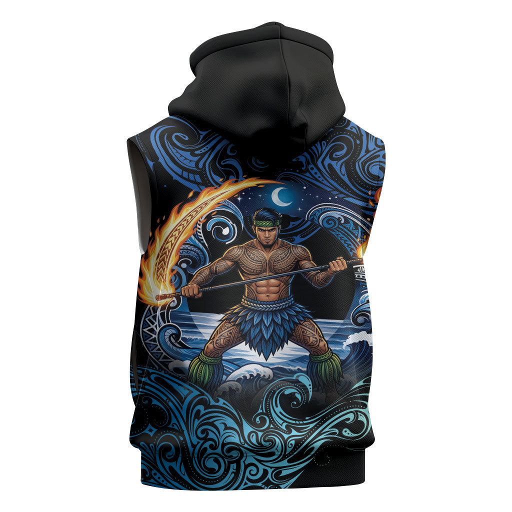 Samoa Siva Afi Sleeveless Zip Hoodie Fireknife Fire Dance Pacific Tribal Motif