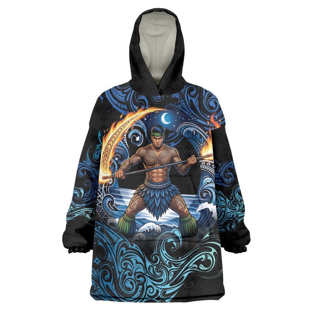 Samoa Siva Afi Wearable Blanket Hoodie Fireknife Fire Dance Pacific Tribal Motif