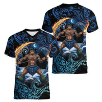 Samoa Siva Afi Women V-Neck T-Shirt Fireknife Fire Dance Pacific Tribal Motif