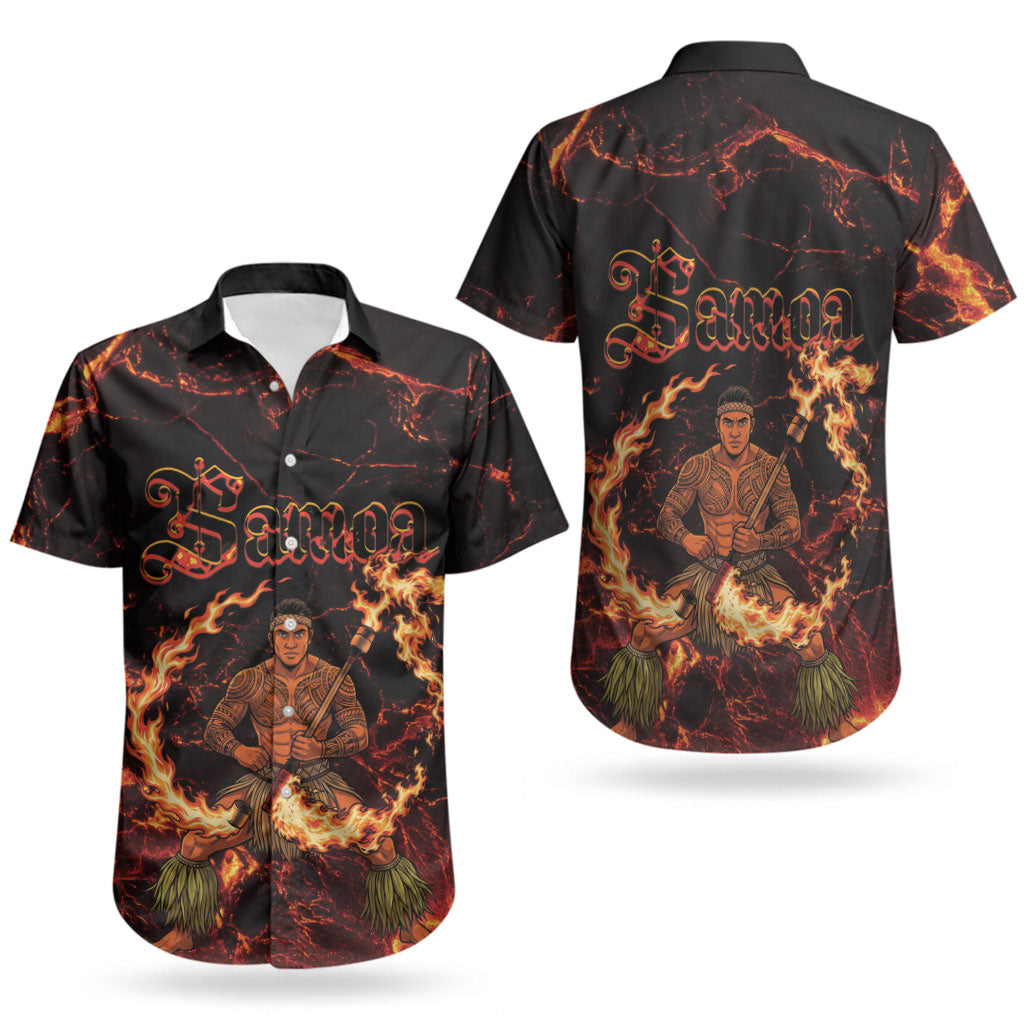Samoa Siva Afi Dance Fireknife Couples Matching Mermaid Dress and Hawaiian Shirt Polynesian Heritage Fire Dance