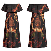 Samoa Siva Afi Dance Fireknife Couples Matching Off Shoulder Maxi Dress and Hawaiian Shirt Polynesian Heritage Fire Dance